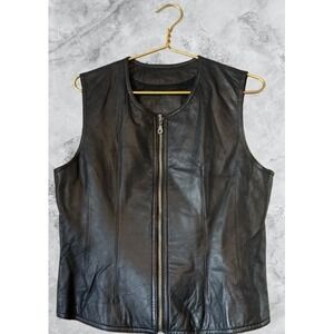 PRESTON & YORK Womens Black Genuine Lamb Skin Leather Vest Size S Zip Front